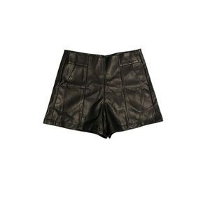 Black Faux Leather Women Mini Shorts With Front Pockets M